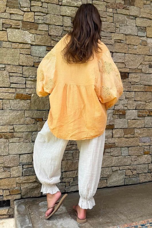 Mimi Pillow Cotton Batwing Blouse Tuscan Sun